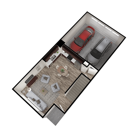 a small floor plan of a home with a red car